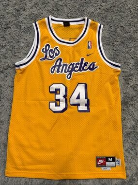 Nike Los Angeles Gold and Purple Shaq #34 Basketball Jersey